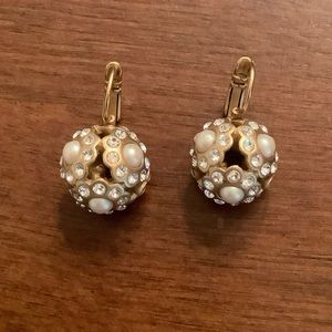 Pearl and rhinestone ball drop earrings